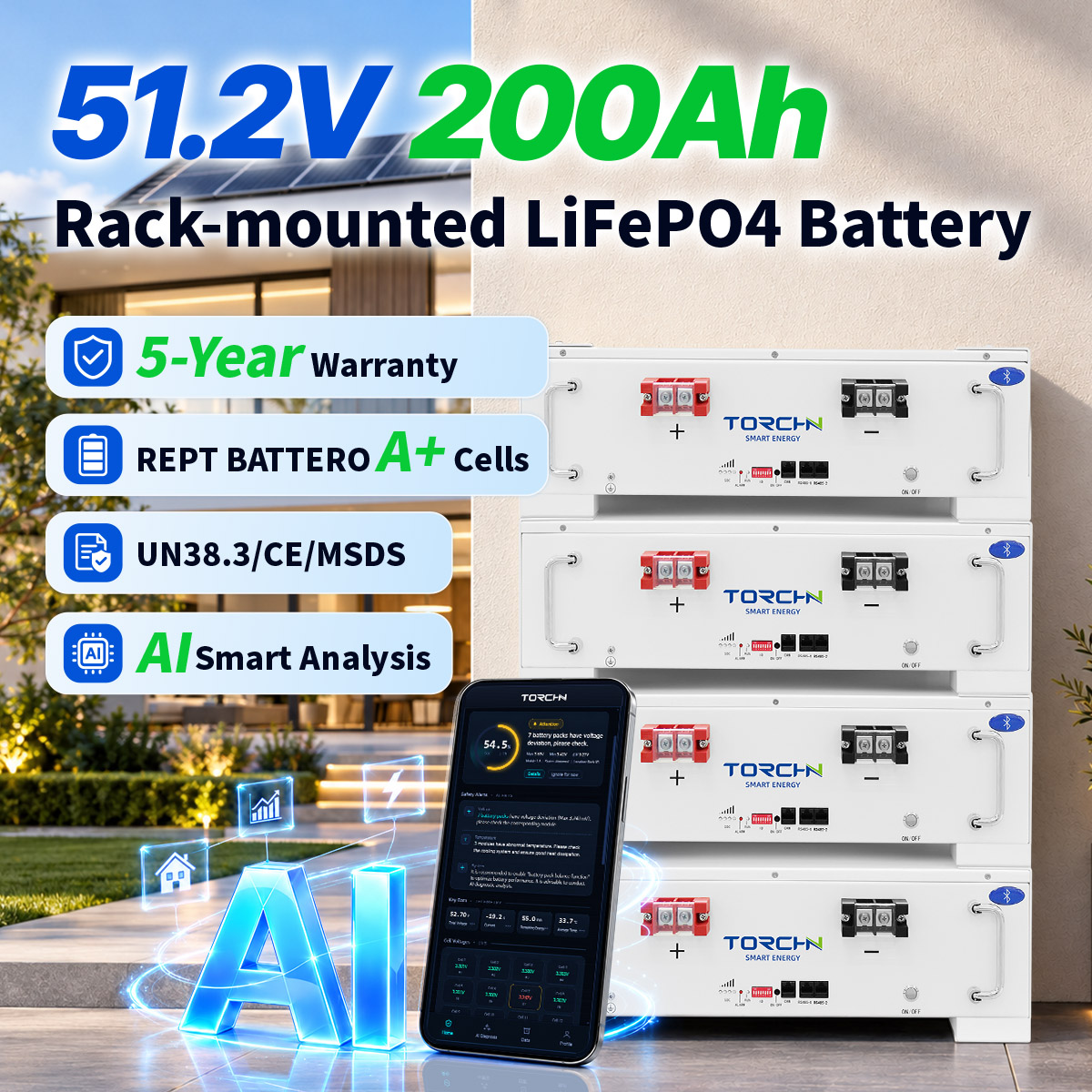 51.2V200Ah Rack-mounted energy storage lithium battery
