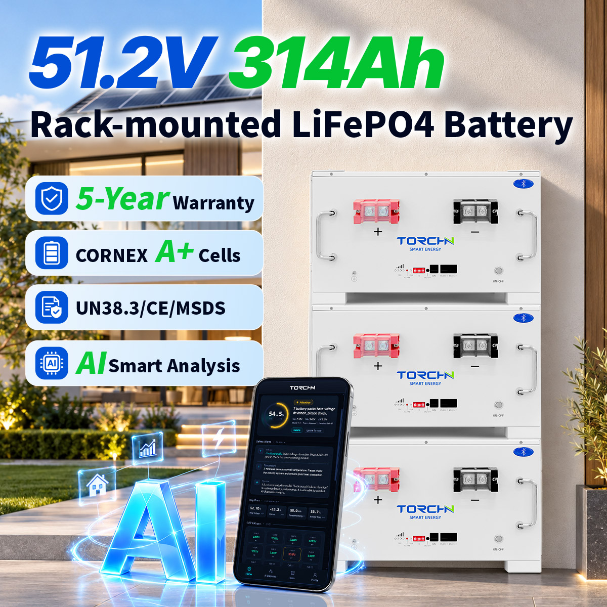 51.2V314Ah Rack-mounted energy storage lithium battery