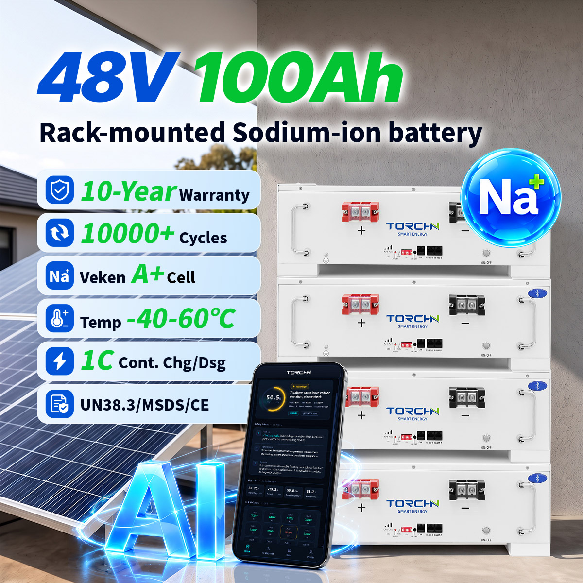 48.45V100Ah Rack-mounted energy storage sodium battery