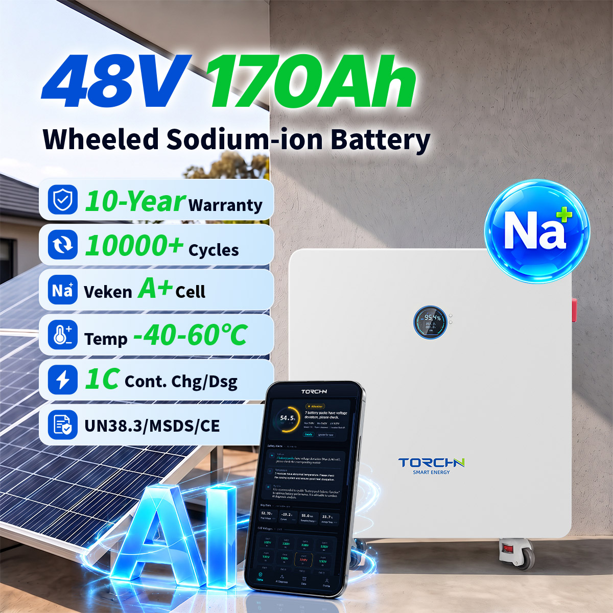 48.45V170Ah wheeled energy storage sodium battery