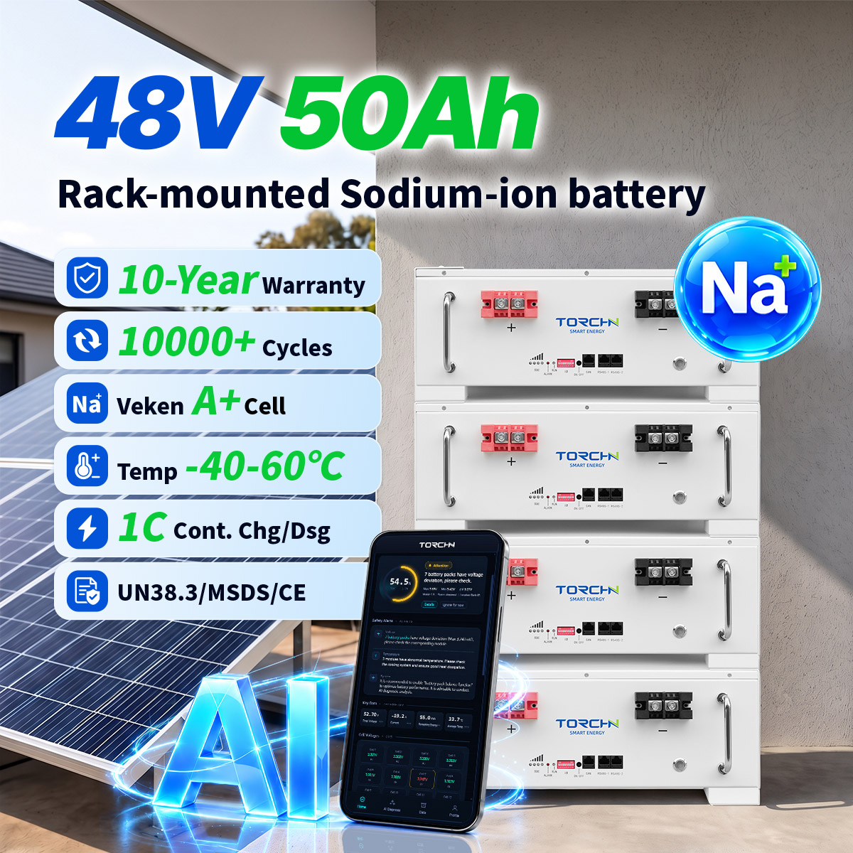 48.45V50Ah Rack-mounted energy storage sodium battery