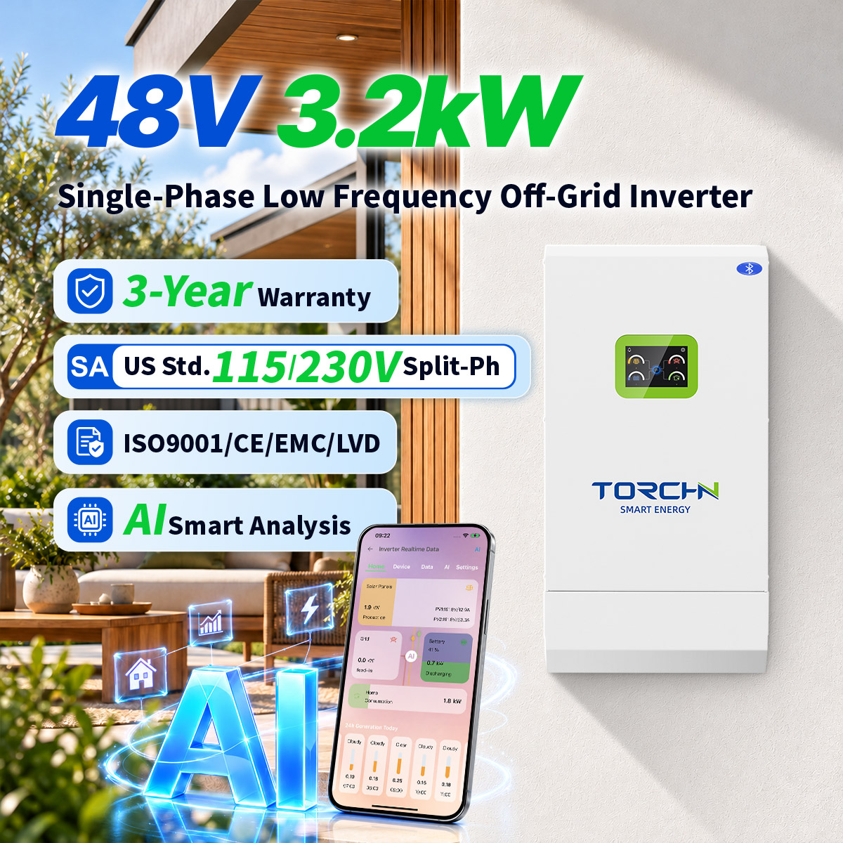 48V3.2kW Household energy storage inverter, American model