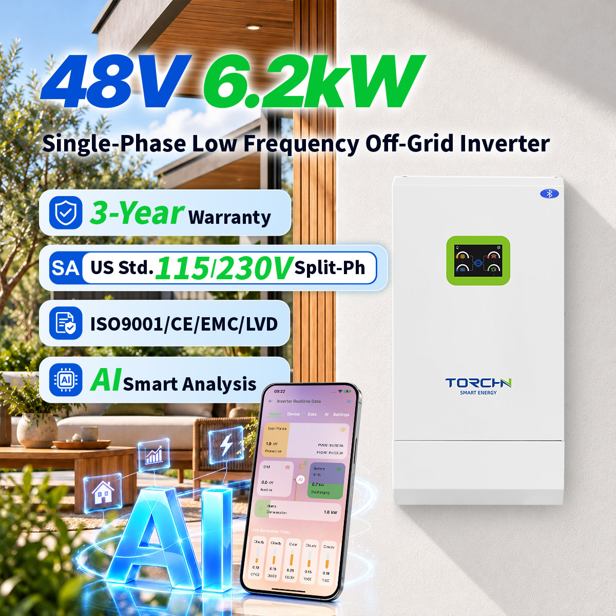 48V6.2kW Household energy storage inverter, American model