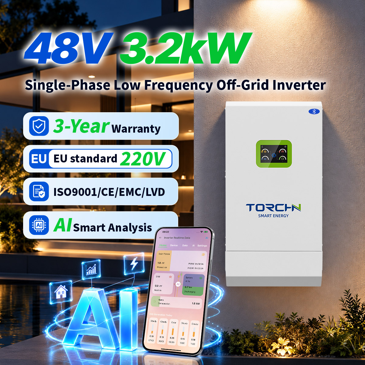 48V3.2kW Household energy storage inverter, European model