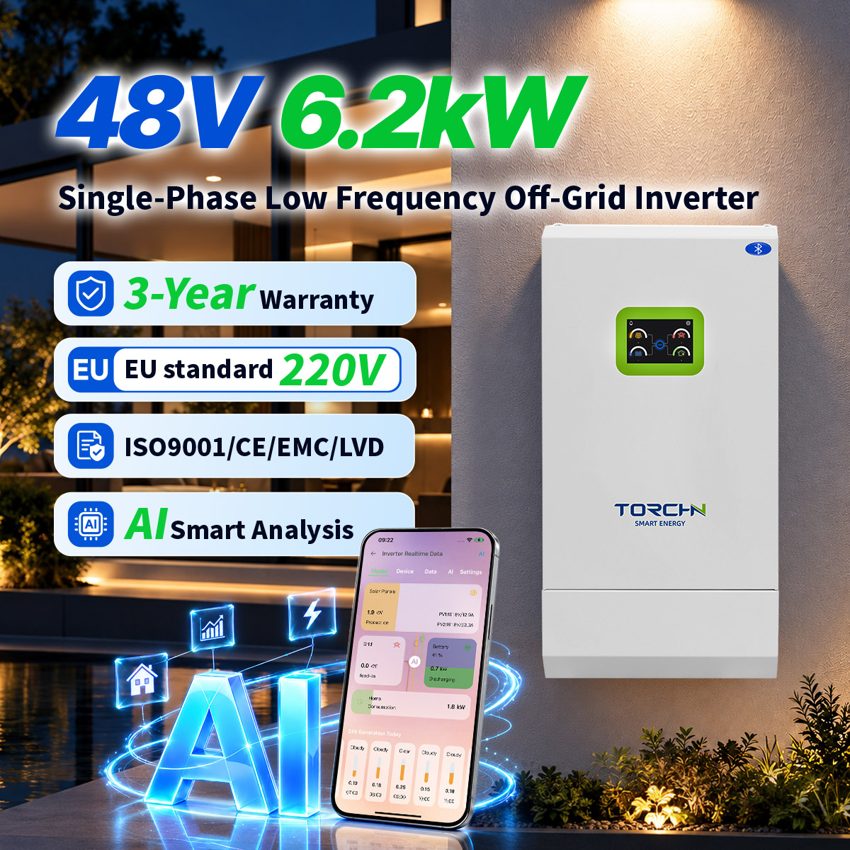 48V6.2kW Household energy storage inverter, European model